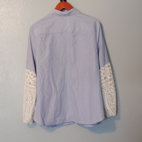 Chicos Lace Style Sleeve Blue Stripe Pearl Button - Picture 6 of 15